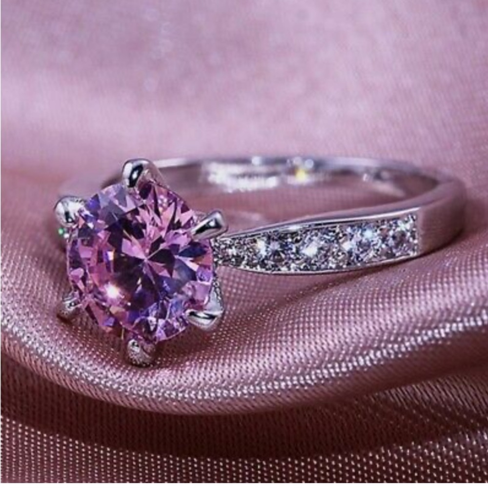 NEW 925 Silver Pink Stone Ring Size 6-10